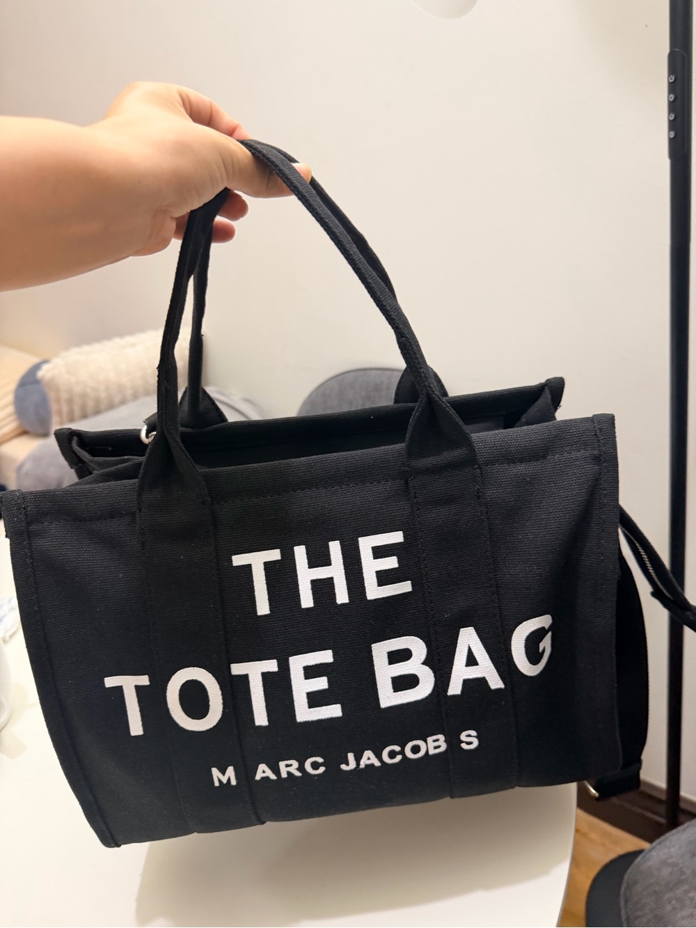 Marc Jacobs Black Canvas Tote Bag with White Text - Picture 2 of 5